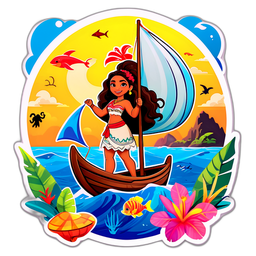 Dibujo colorido y artístico de Moana navegando