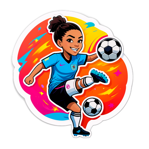 Cool tegneserie klistremerke av Cierra Ortega som kicker en fotball