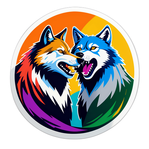 Σχέδιο δύο λύκων στον αγώνα Chelsea vs Wolves με ζωηρά χρώματα