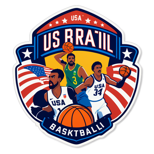 Buzzer Beater Showdown: USA vs. Brazil Basketball Classic - A Vintage Badge That Sparks Intense Rivalry!