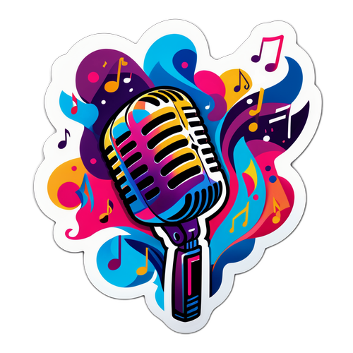 מדבקת מיקרופון צבעונית עםNotes