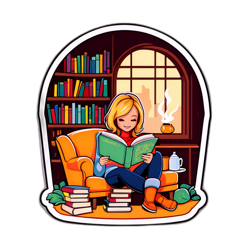 En kunstnerisk design av Amanda Holden som leser i en koselig krok