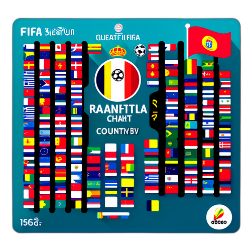 Wykres rankingów FIFA z symbolami piłkarskimi i flagami krajów