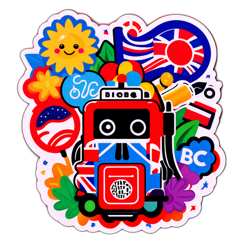 Lekende Doodle Klebemerke med Britisk Kultur