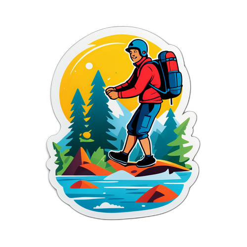 Een sticker van Arnout Hauben die avontuurlijke dingen doet in de natuur