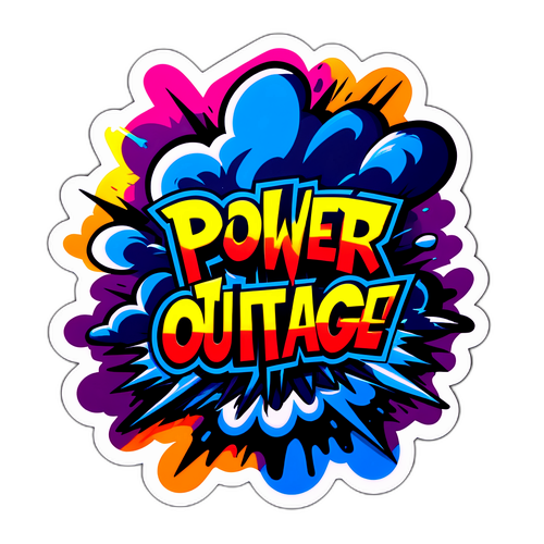 Sticker z hasłem "Power Outage!" w stylu graffiti