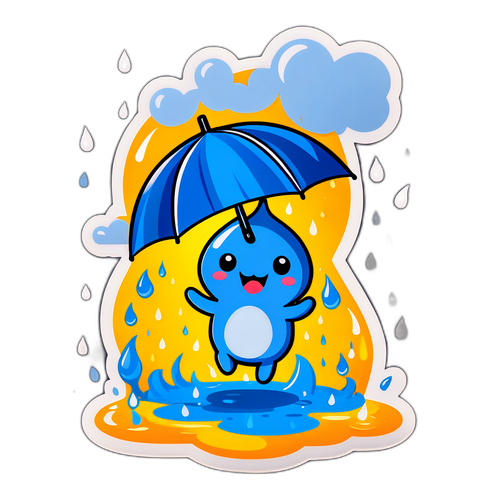 Sticker ng Ulan sa Cute na Cartoon Raindrop