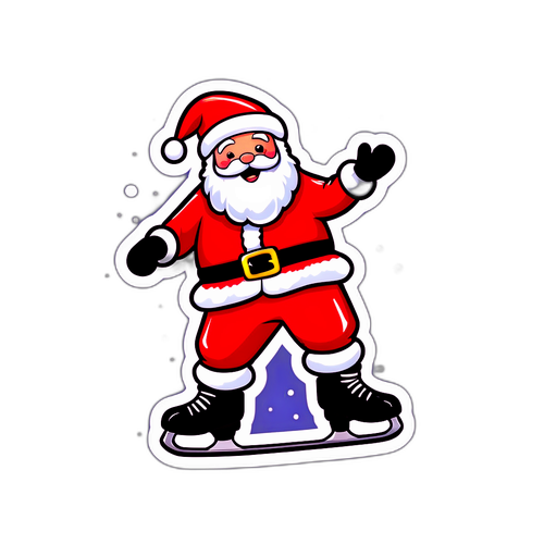 Santa Claus op schaatsen met een vrolijke achtergrond van sneeuw