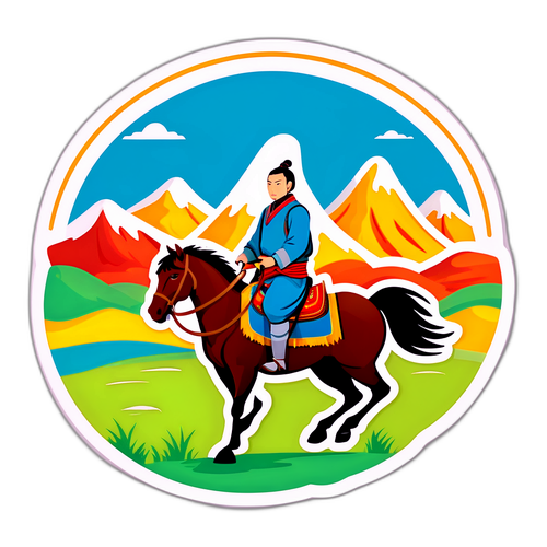 モンゴルの草原を駆けるキャラクターのイラスト