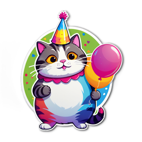 Chubby Party Cat Sticker