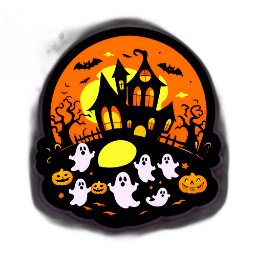 Halloween film jelenet szellemekkel és töklámpásokkal