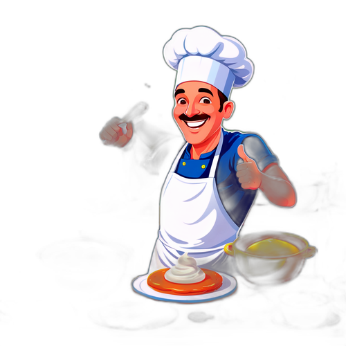 Fröhlicher Koch mit bunten Zutaten