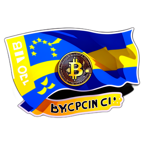 Графіка біткойн монети на фоні українського прапора