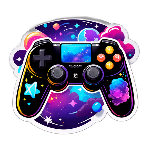 Наклейка с игрой State of Play, показывающая контроллер и игровую вселенную
