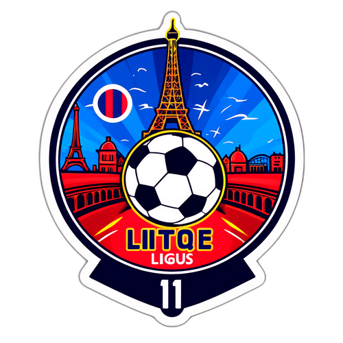 Unikalny symbol Ligue 1 z piłką nożną i Wieżą Eiffla