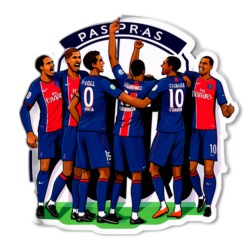 สติ๊กเกอร์ต้อนรับ PSG ทีมฟุตบอล featuring ผู้เล่นในท่าฉลองประตู