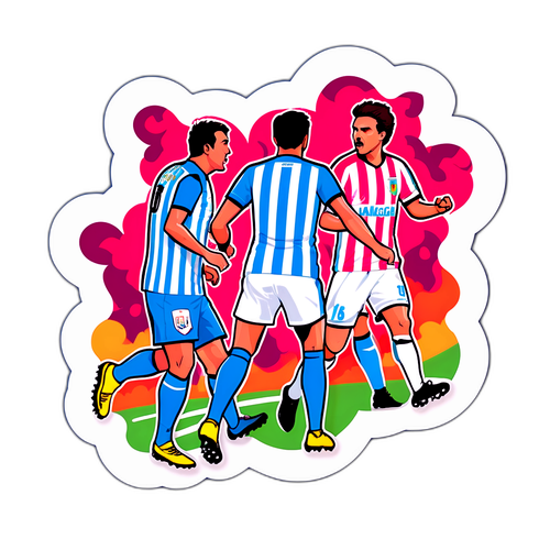 Ilustrație colorată a unui meci între Málaga și Albacete