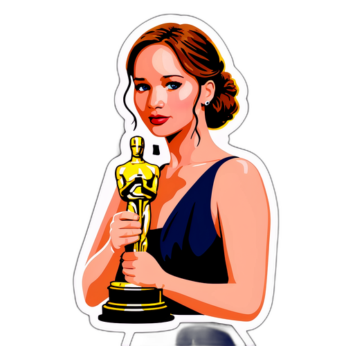 Un autocolant cu Jennifer Lawrence ținând un Oscar