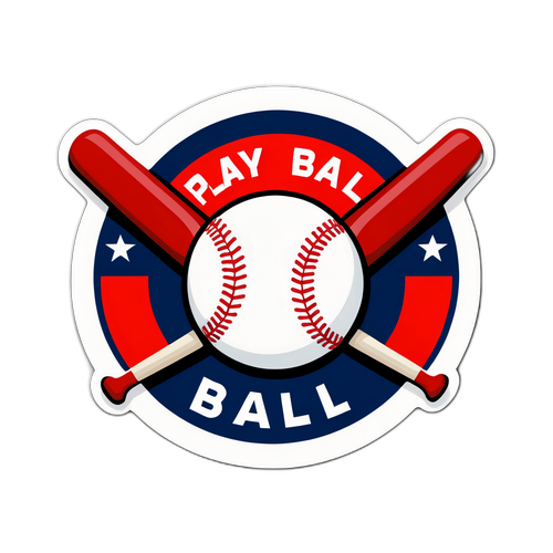 Sticker ng Baseball na may Naka-krus na Bats at 'Play Ball!'