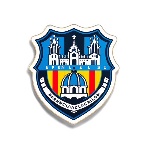 Espanyol Takım Logosu ve Barcelona İkonik Binalarını Birleştiren Çıkartma