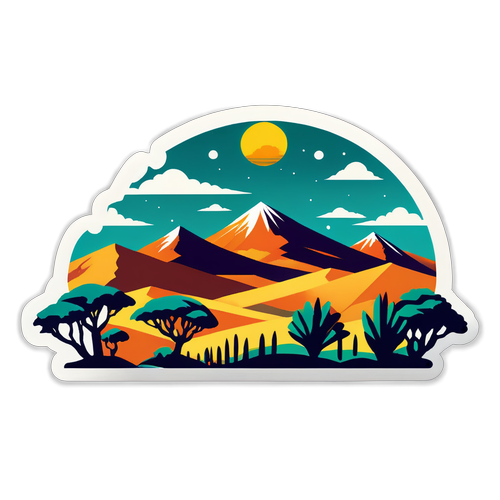 Paysage algérien avec les montagnes de l'Atlas et motifs traditionnels