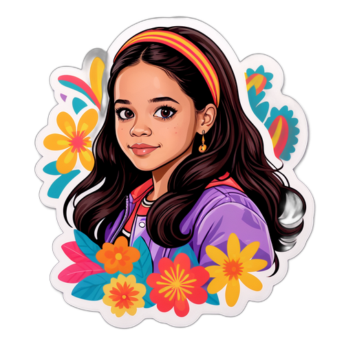 Retro stylizowany sticker z florystycznym tłem