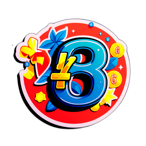 Sticker cu numărul 67 și simboluri de succes