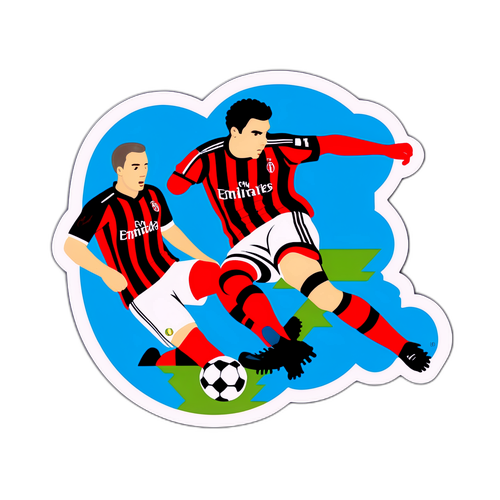 Σχεδίασε μια αυτοκόλλητη για τον κοντινό αγώνα Κόμο εναντίον Μίλαν, με ποδοσφαιριστές που σκοράρουν γκολ.