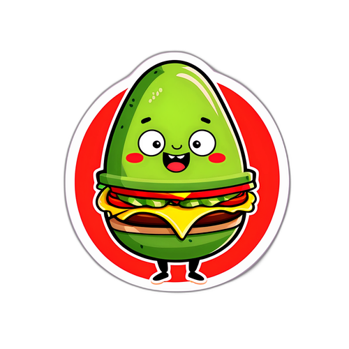 Quirky Avocado Cartoon Enjoying a Sriracha BLT