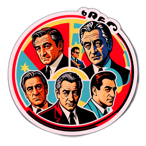 Retro stílusú matrica De Niro karaktereivel, valódi filmszimbólumokkal