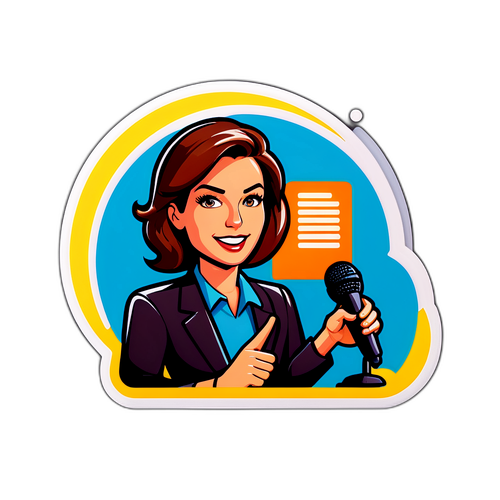 元気にインタビューするリポーターのデザイン