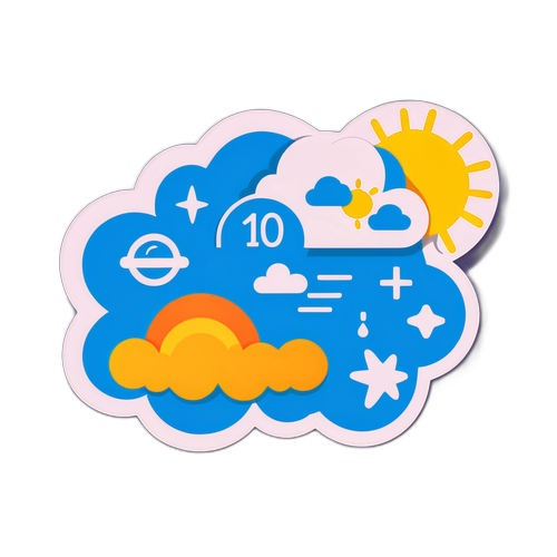 Sticker mây với biểu tượng thời tiết và văn bản 'Dự báo thời tiết 10 ngày'