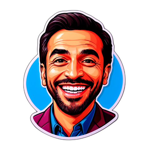 Portrait d'Ary Abittan avec des éléments comiques