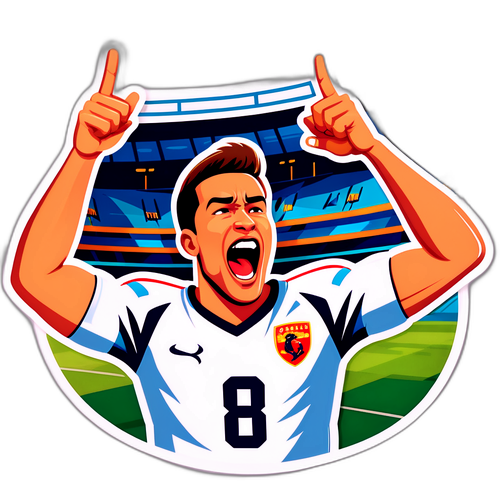 Autocolant cu un jucător de fotbal bucuros de victoria echipei sale