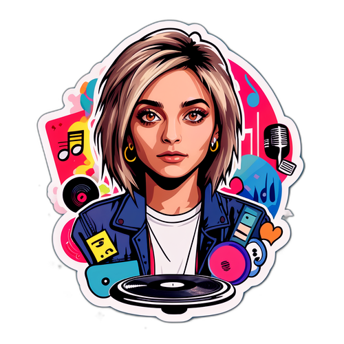 Une conception moderne de Paris Jackson entourée de symboles de musique et d'art