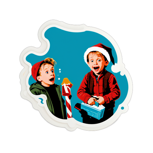 Un sticker retro cu o scenă din 'Home Alone'