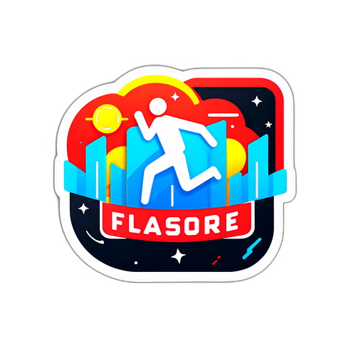 Динамическая наклейка с логотипом Flashscore и спортивными символами, символизирующая результаты в реальном времени