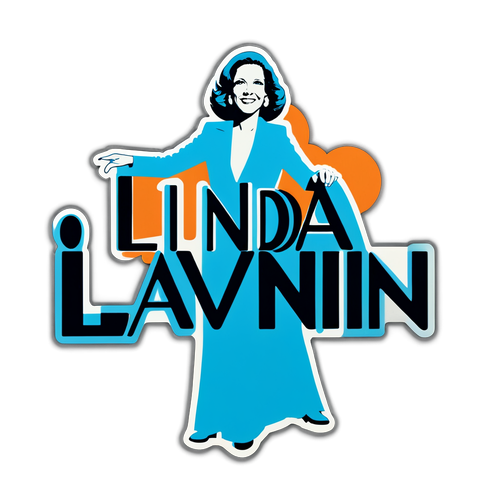 Autocollant élégant avec le nom 'Linda Lavin' en typographie artistique inspirée des années 70