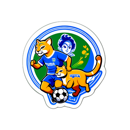 Adhesivo de Pumas y Puebla Jugando Fútbol