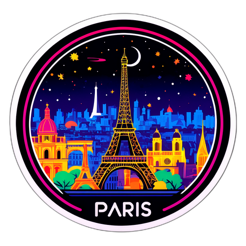 Reka Bentuk Stiker Seni Menampilkan Garis Pandang Paris dengan Logo PSG