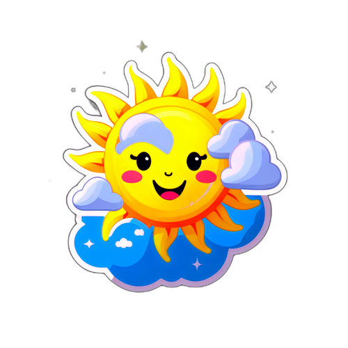 Masiglang Sticker ng Araw at Ulap