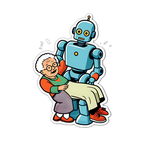 幽默场景：机器人与老年人意外摔倒