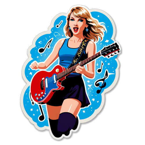 A Cartoon Style Sticker of Taylor Swift Performing