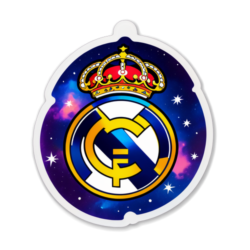 Emblema Real Madrid în Univers: Sticker Minimalist cu Tematică Galactică! 