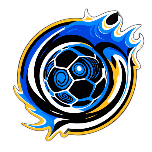 Sticker Inter Milan cu fotbal și flăcări albastre și negre