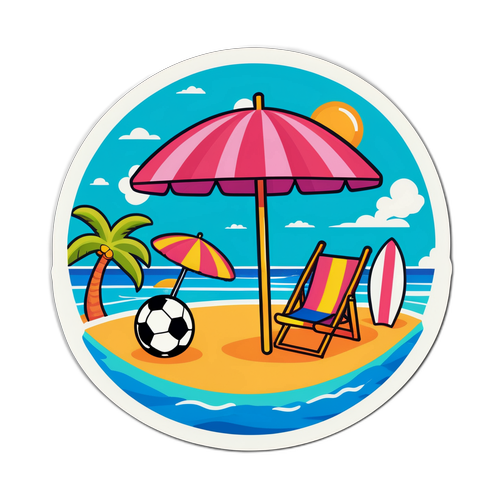 Miami Plajları ve Futbol Temalı Karikatür Sticker