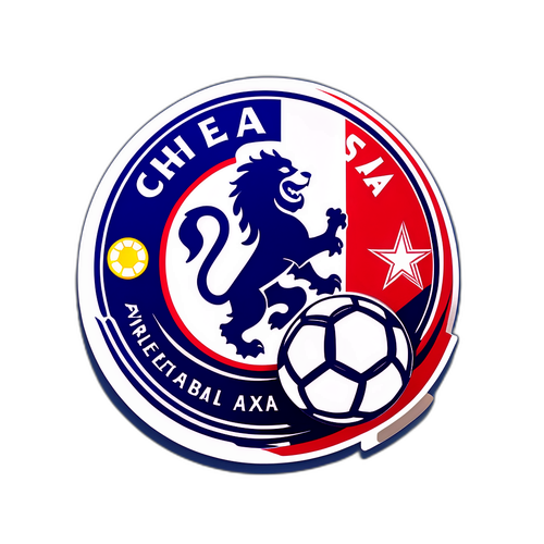 Autocolant cu siglele Chelsea și Ajax, cu un mingie de fotbal