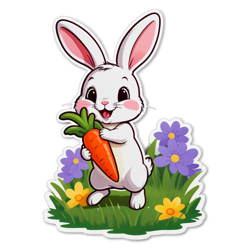 可愛的小兔子與胡蘿蔔在春天的草地上