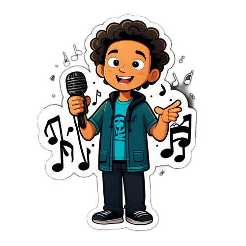 מדבקת קרטון של נער כריזמטי עם מיקרופון