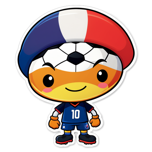 Un mingea de fotbal cartoon încântător purtând un beret, reprezentând cultura fotbalului Ligue 1 din Franța